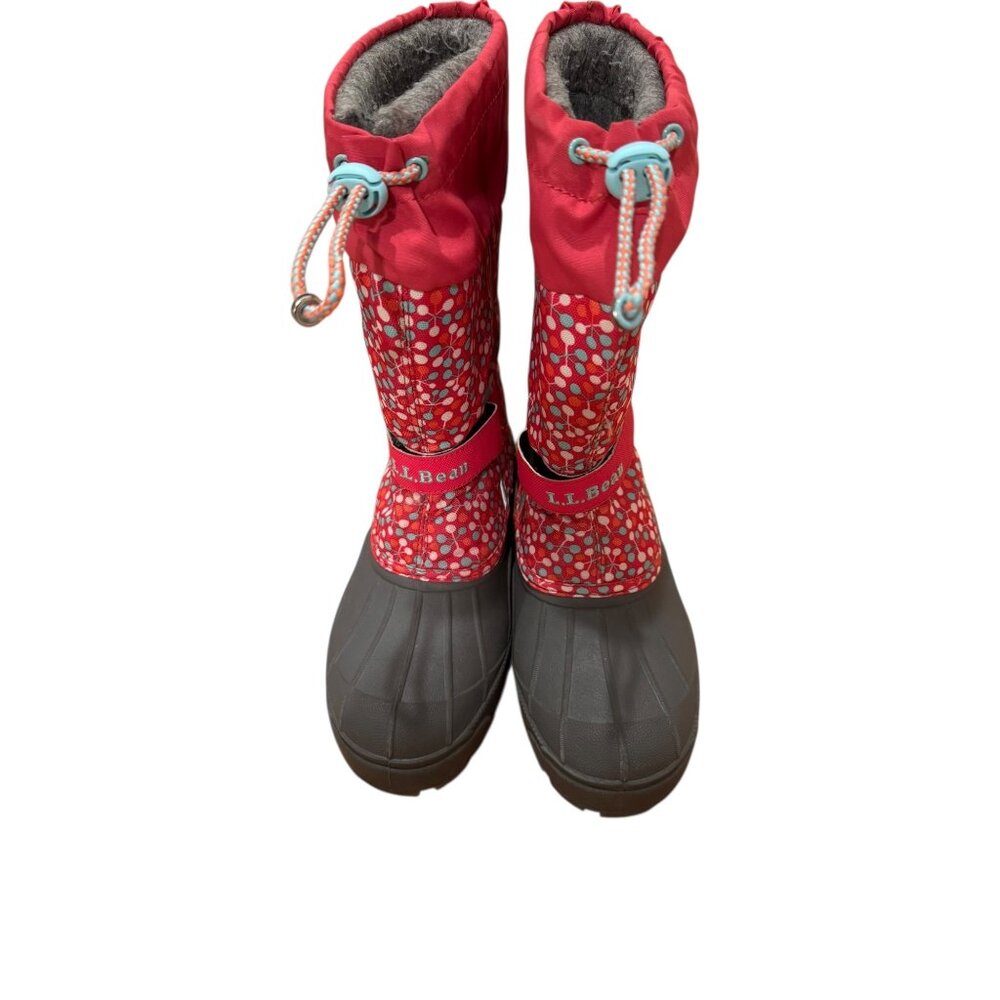 LL Bean Kids Snow Boots Red Floral Berry Winter Duck Boots Size 3 244869